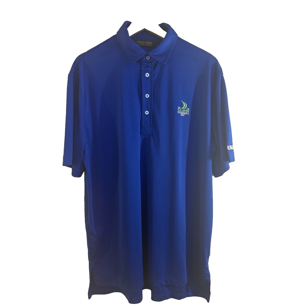 Polo Golf Ralph Lauren Mens Large Cobalt Blue US Open USGA Polo Shirt Preppy